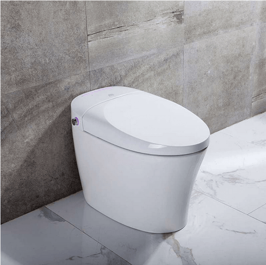 Side angle of a bidet toilet in a bathroom