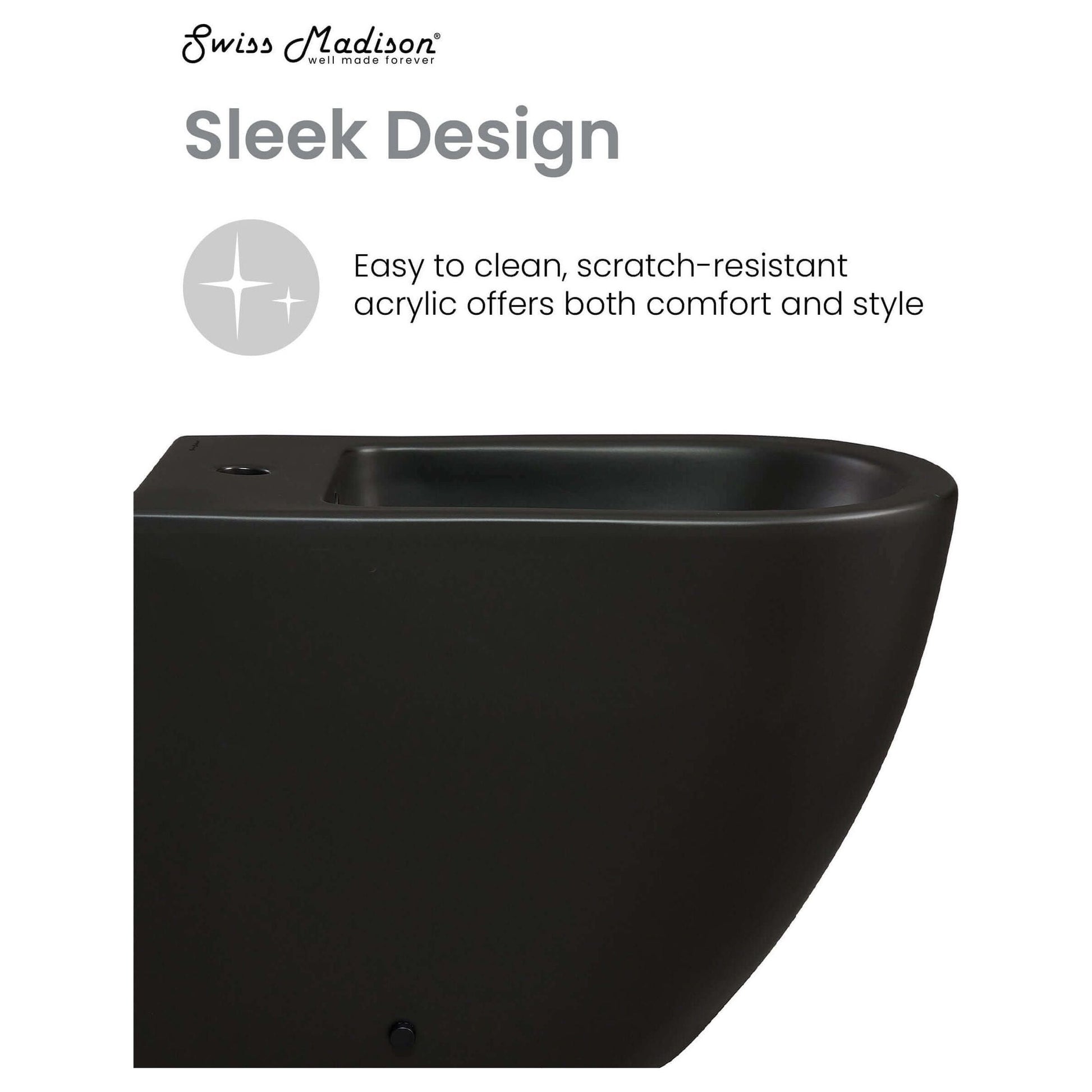 St. Tropez Bidet - side view in color black with features listed