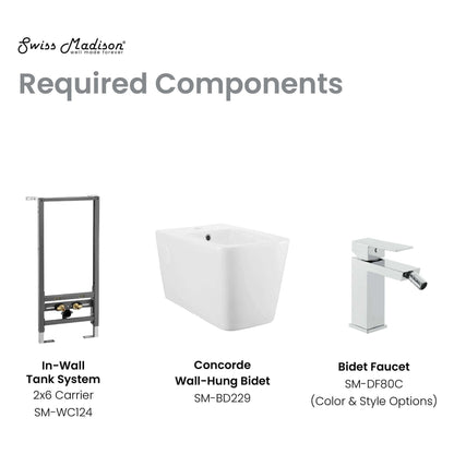 Concorde Wall Hung Bidet - side angled view with accompanying parts