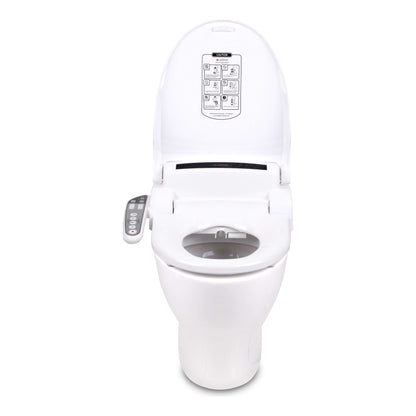 Lotus Bidet Seat ATS-800 - front view with lid open attached to a toilet