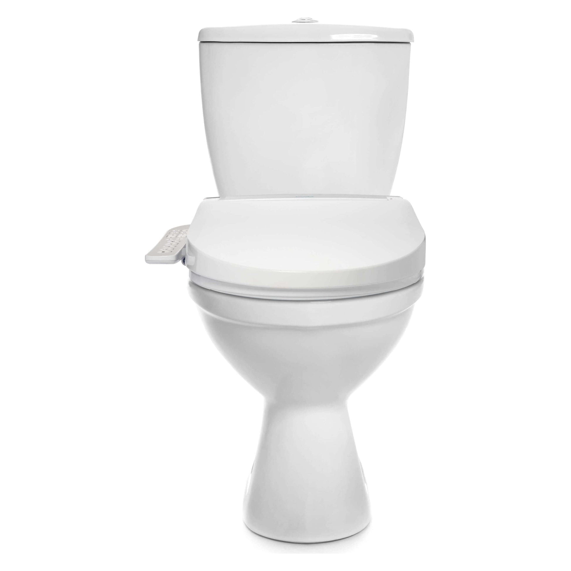 Swash Select DR801 Bidet Seat - front view attached to a toilet