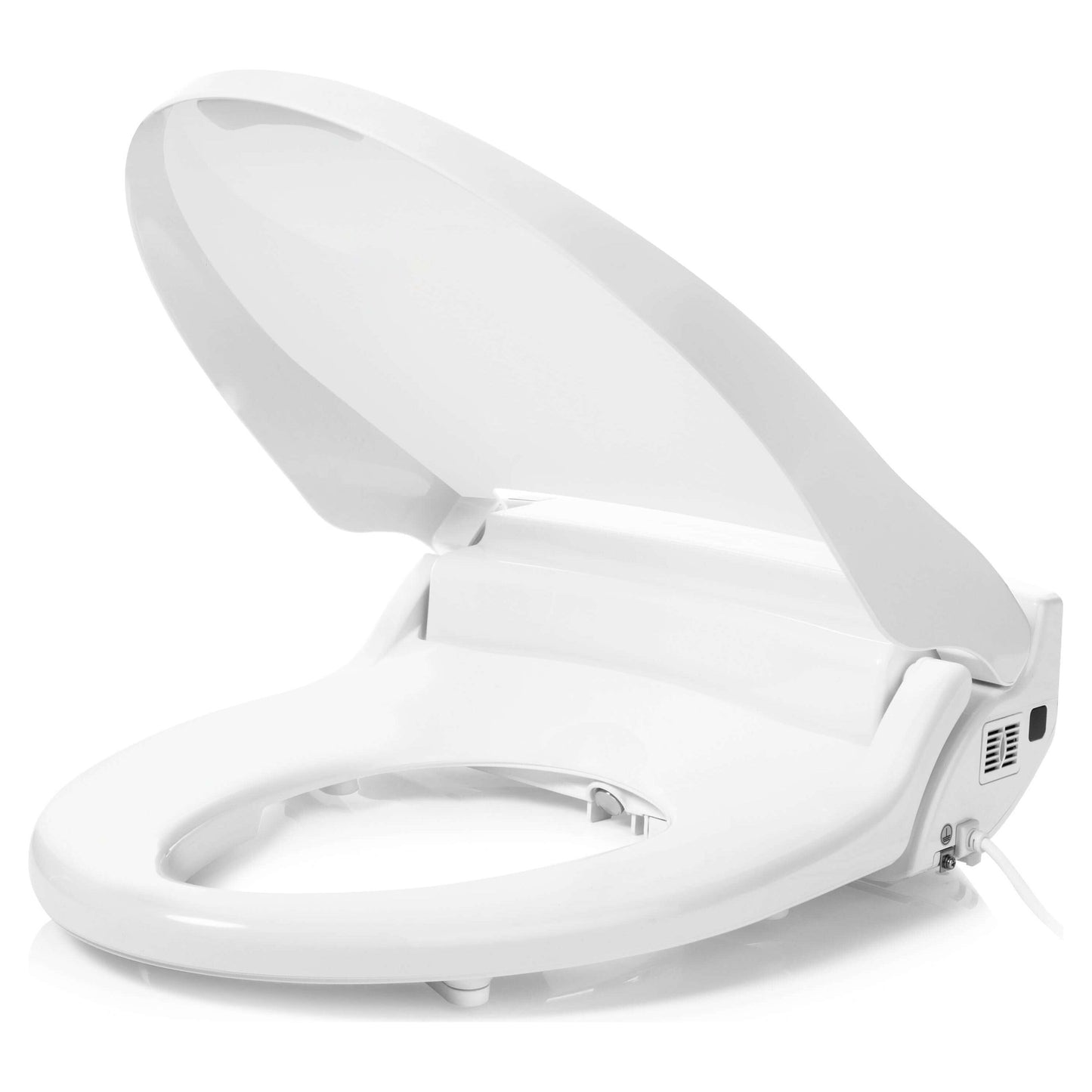 Swash Select DR802 Bidet Seat - side angled view with lid ajar