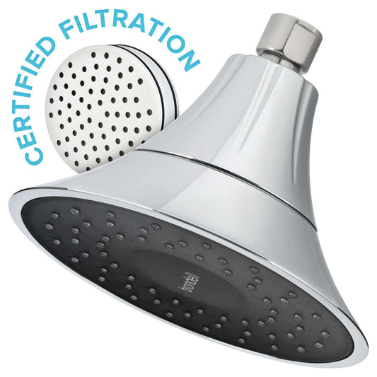 VivaSpring Filtered Showerhead in Chrome with Obsidian Face - side view with filter