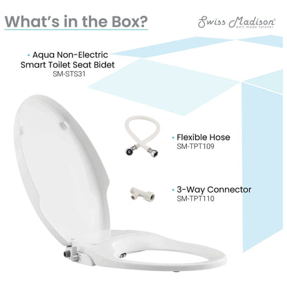 Aqua Non-Electric Smart Toilet Seat Bidet - angled view with list of what is in the box