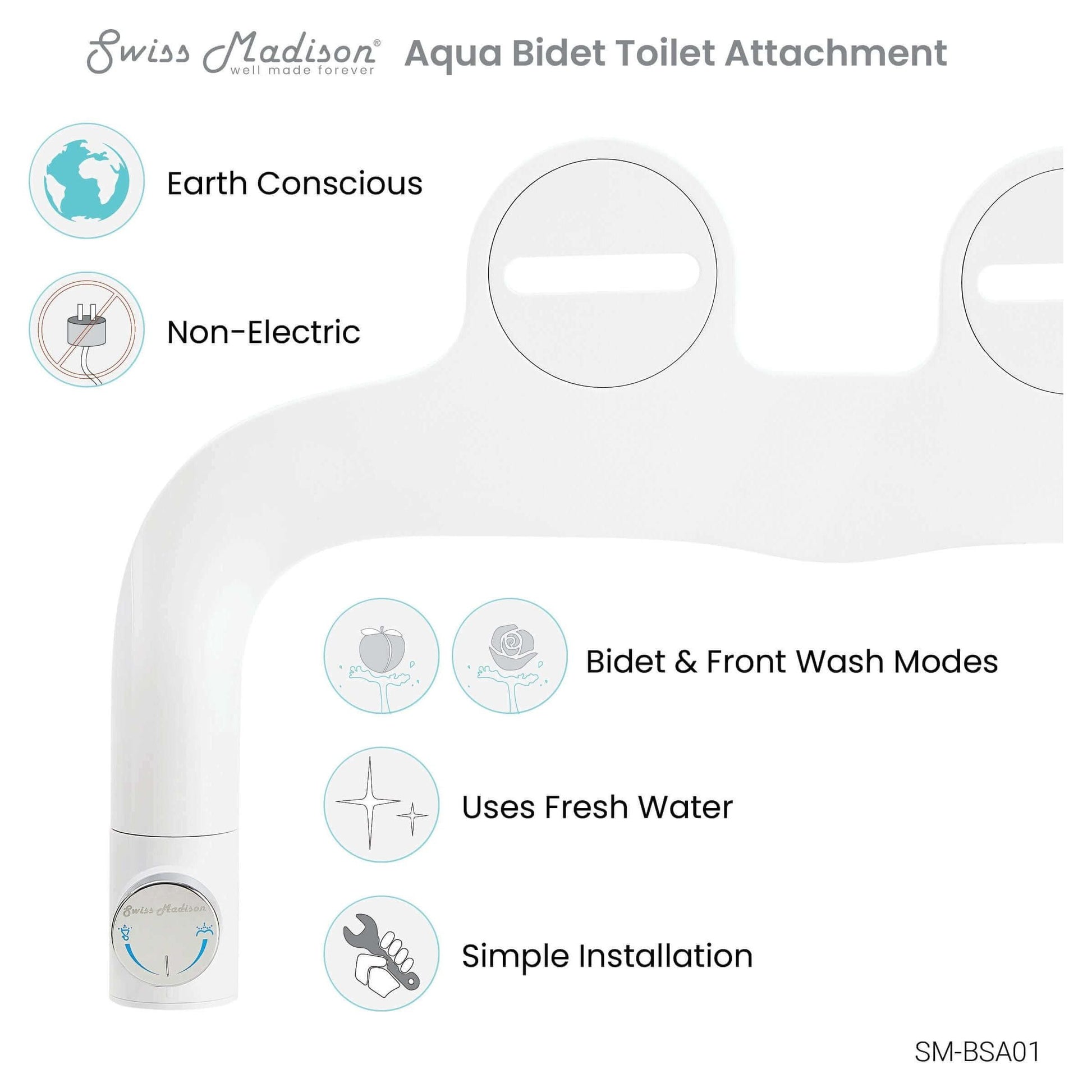 Aqua Non-Electric Bidet Toilet Attachment - top view with features listed