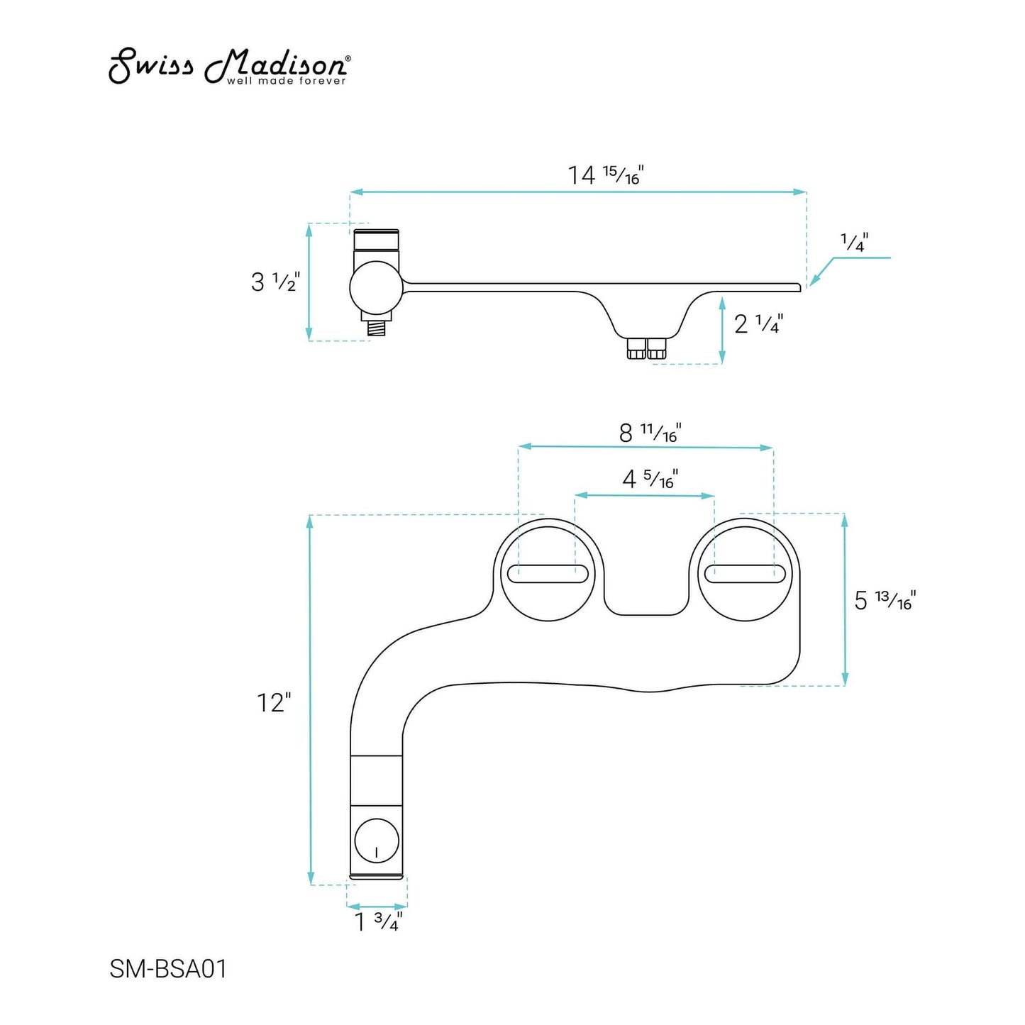 Aqua Non-Electric Bidet Toilet Attachment - diagram with specifications