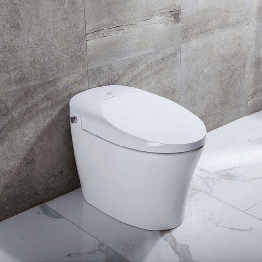 Ginger TL-77780-A Elongated Smart Bidet Toilet - side angled view in a bathroom