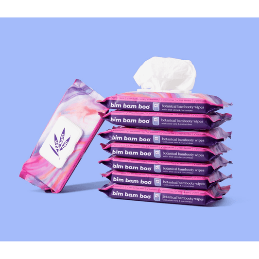 Bamboo Flushable Wet Wipes - stack of pouches