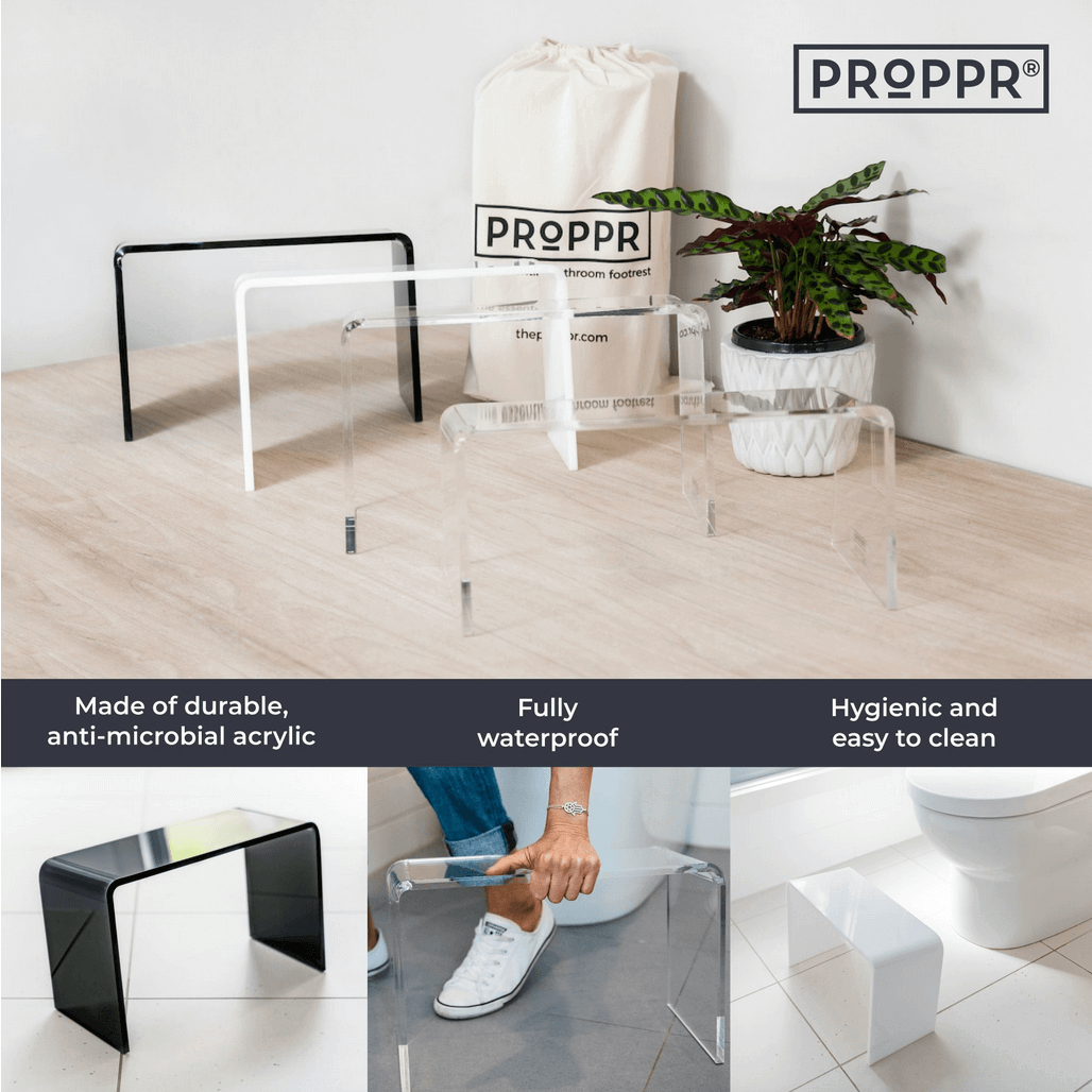The PROPPR Acer Starter - Clear Toilet Foot Stool - front view of all stool models