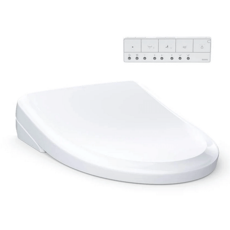S7 Washlet Manual Classic Lid Bidet Seat - side angled view with remote control