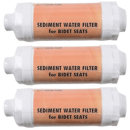 Sediment and Ion Water Filters for Bidet Seats - front view of three filters