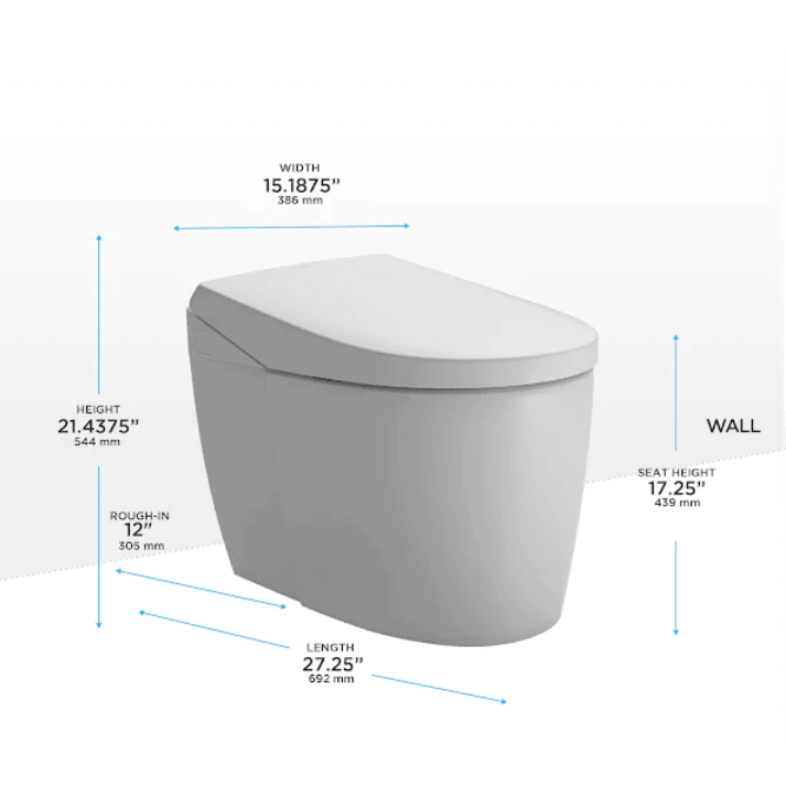 Neorest AS Integrated Smart Bidet Toilet - side angled view with features listed