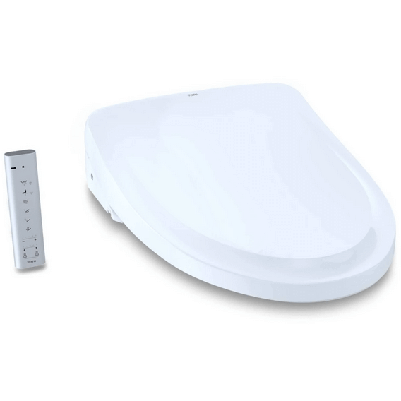 S550e Washlet Auto Classic Lid Bidet Seat - side angled view with remote control