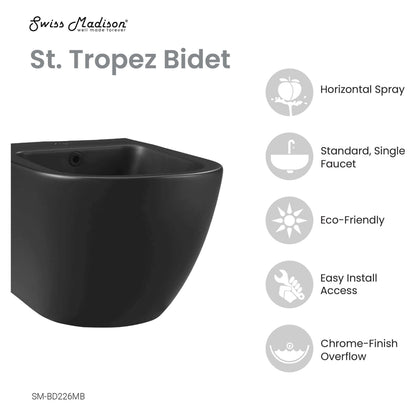 St. Tropez Wall Hung Bidet - side angled view with features listed