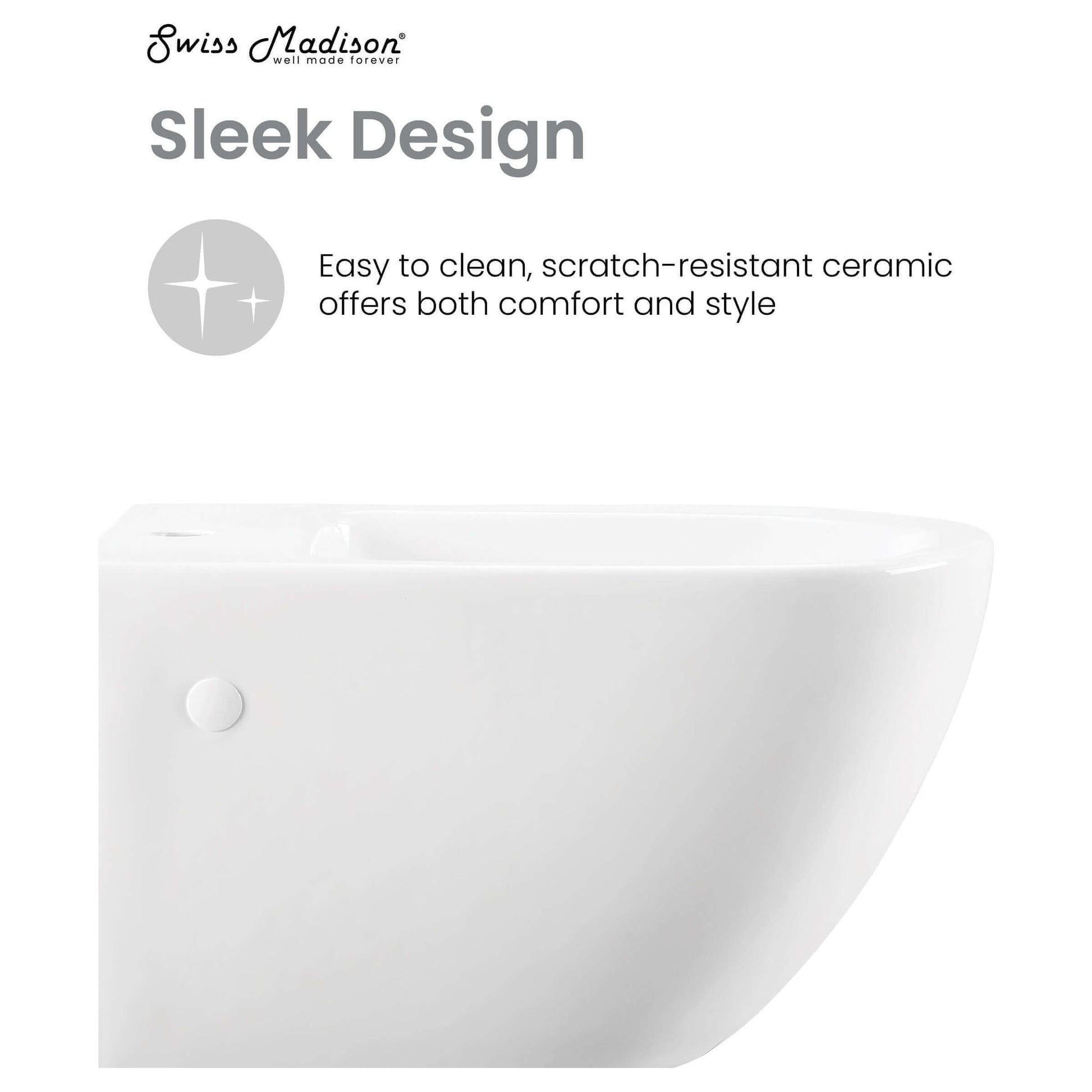 St. Tropez Wall Hung Bidet - side view with features listed
