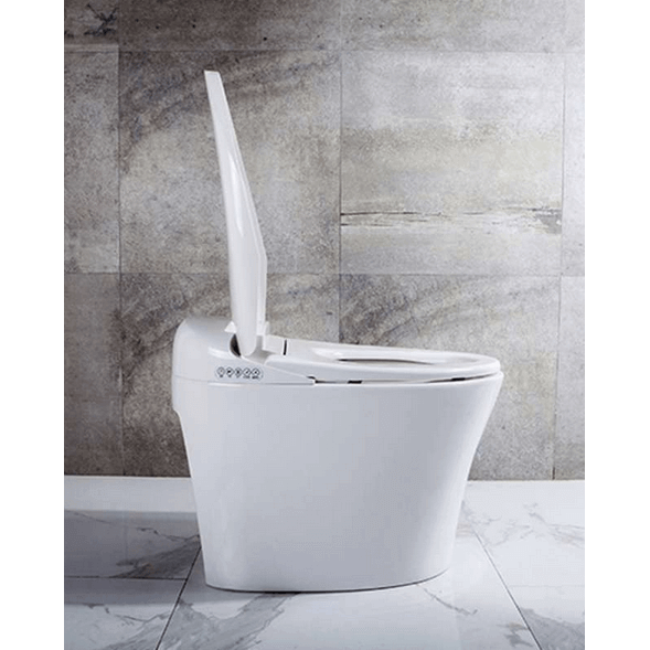 Rosemary TL-5401-A Elongated Smart Toilet Bidet - side view with lid open in a bathroom
