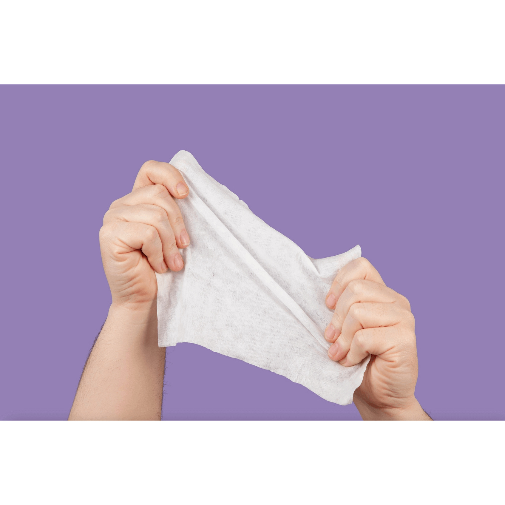 Bamboo Flushable Wet Wipes - hands pulling at both ends of a wipe