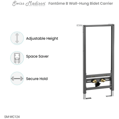 Fantome B In Wall Bidet Carrier System - front view with features listed
