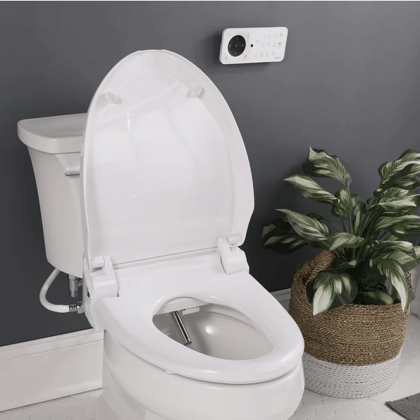 USPA Pro Bidet Seat - side angled view attached to a toilet with lid open