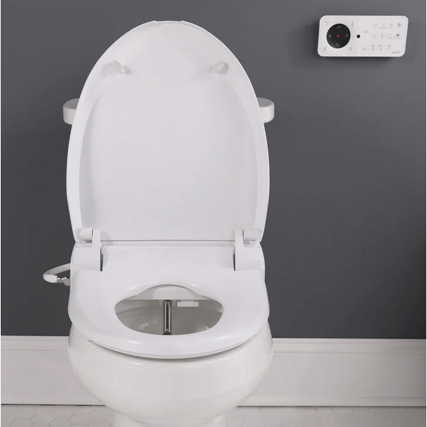 USPA Pro Bidet Seat - front view attached to a toilet with lid open