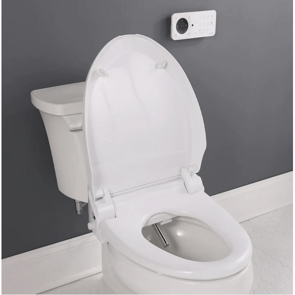USPA Pro Bidet Seat - side angled view attached to a toilet with lid open
