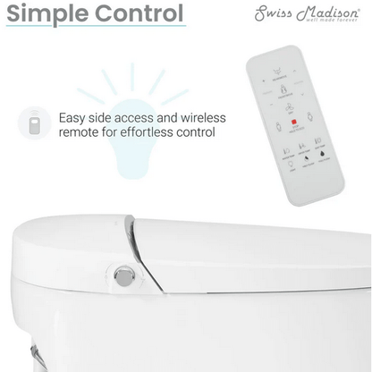Avancer Smart Tankless Elongated Toilet and Bidet, Touchless Vortex Dual-Flush 1.1/1.6 gpf - side view with remote control